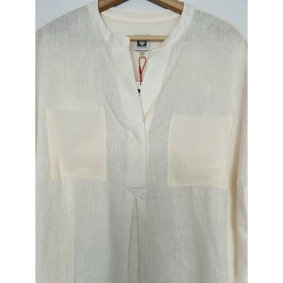 Anne Klein NWT Linen Hi-Low Blouse Sz M 3/4 Sleeve V-Neck Tunic Minimalist Boho - Picture 4 of 8